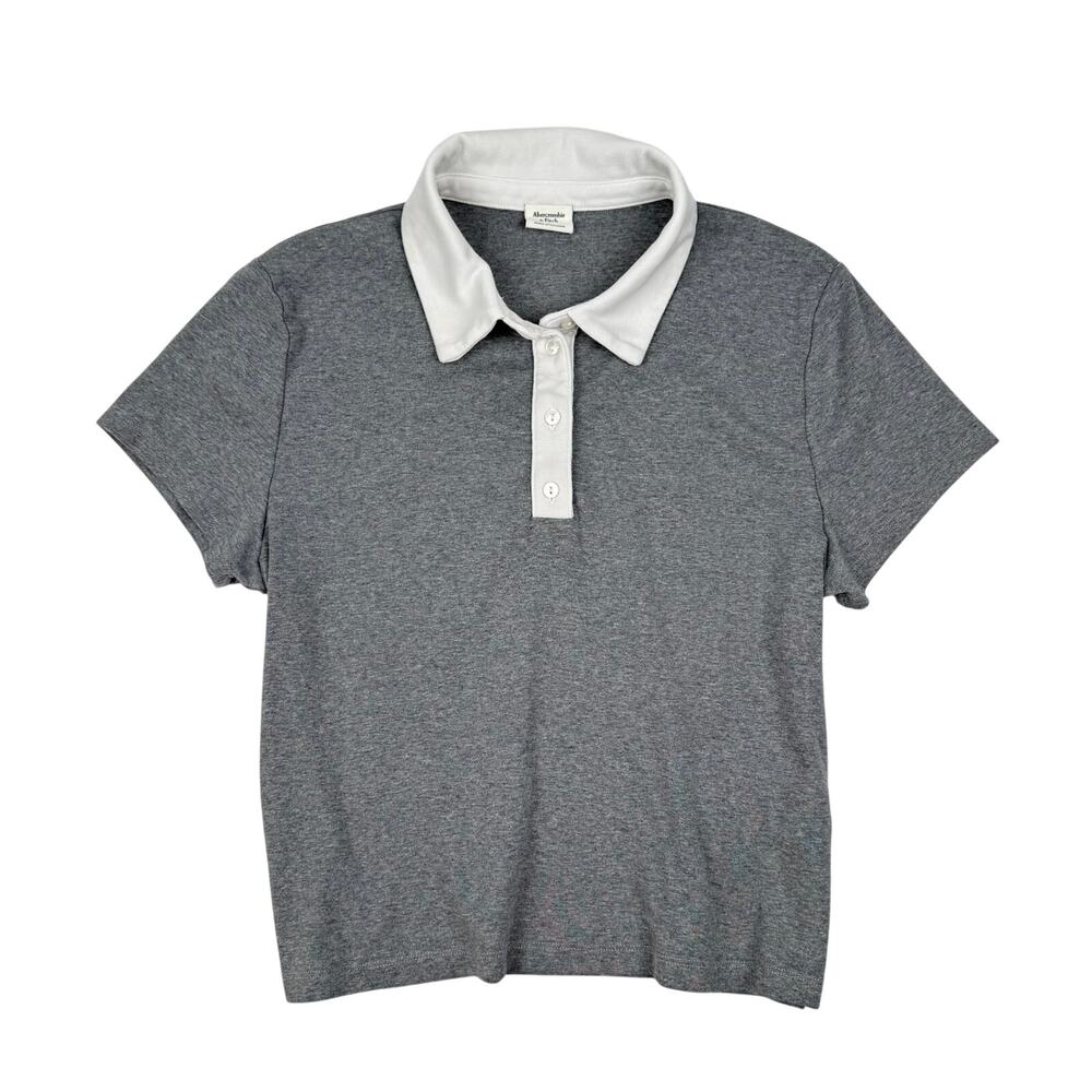 Abercrombie & Fitch Colorblock Polo Shirt Heather Gray White Collar Preppy L